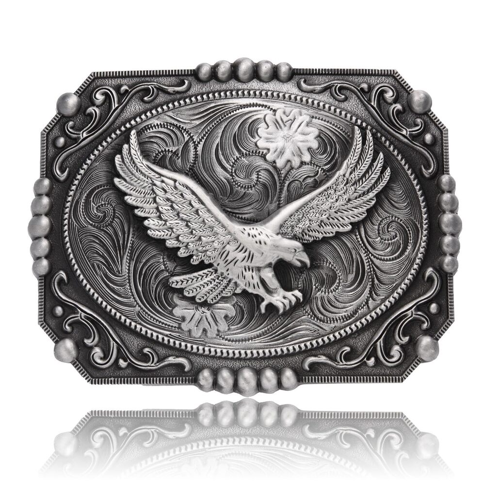 8687 Western Belt Buckle , Large Belt Buckle Grey Soaring Eagle, Eagle